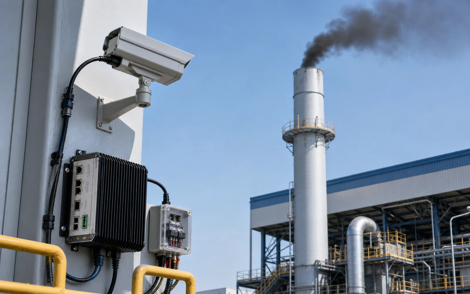 Industriekamera und Edge-Computer überwachen Rauch an einem Abluftkamin